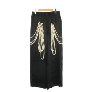 シルク ジュエル柄 パンツ ストレート イージー 38 ブラック 640126 /DF OS