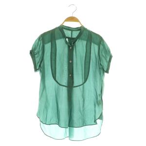 シルクブラウス 半袖 パフスリーブ シアー バンドカラー 1 グリーン /MY OS FR