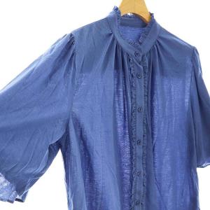 MACKINTOSH LONDON 近年モデル シアーコットンナイロンブラウス フリル 38 青 /MI OS