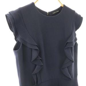 YOKO CHAN YOKOCHAN フリル ノースリーブワンピース 40 紺 /MI OS