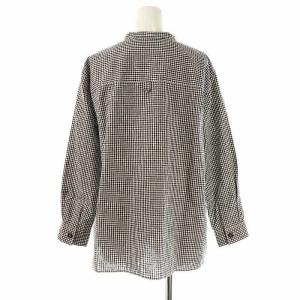 MHL. チェック柄ノーカラーシャツ ブラウス 長袖 前開き リネン 2 黒 白 /NR OS
