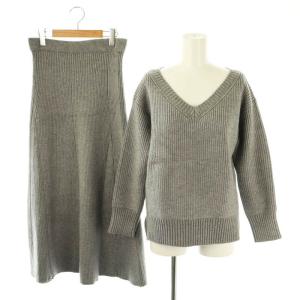 セットアップ ニット セーター 長袖 スカート フレア ロング グレー /HK AX