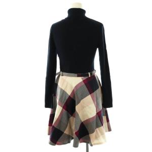 BLUE LABEL CRESTBRIDGE ワンピース 膝丈 チェック 長袖38 ネイビー /HK AX