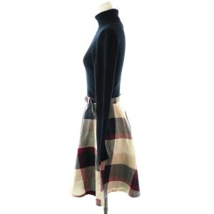 BLUE LABEL CRESTBRIDGE ワンピース 膝丈 チェック 長袖38 ネイビー /HK AX