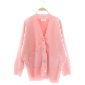 ロゴボタンミドルカーディガン ニット Vネック F ピンク /DF OS AX
