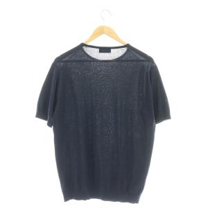 JOHN SMEDLEY 半袖コットンニット カットソー L ネイビー /DO OS AD