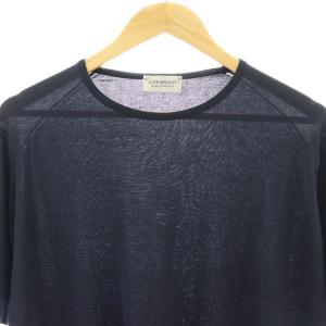 JOHN SMEDLEY 半袖コットンニット カットソー L ネイビー /DO OS AD