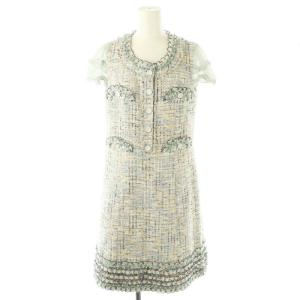 ツイードワンピース フリル袖 40 ライトブルー マルチカラー /MI OS AX