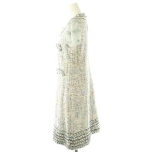 TO BE CHIC ツイードワンピース フリル袖 40 ライトブルー マルチカラー /MI OS AX