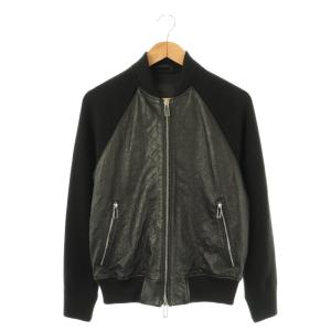 36 ロゴ型押し ニット 切替 レザージャケット EU46 ブラック