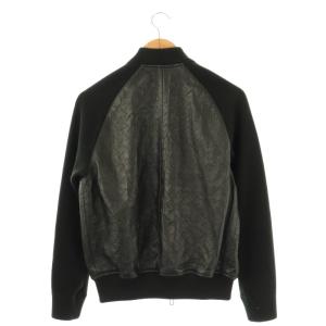 EMPORIO ARMANI 36 ロゴ型押し ニット 切替 レザージャケット EU46 ブラック