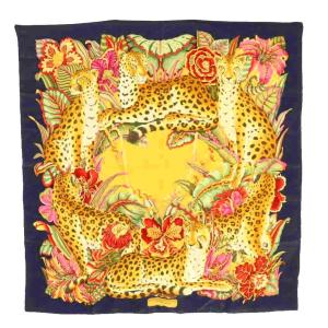 シルクスカーフ 総柄 マルチカラー 黒 ブラック 黄色 イエロー /SS OS GY14