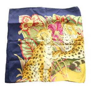 Salvatore Ferragamo シルクスカーフ 総柄 マルチカラー 黒 ブラック 黄色 イエロー /SS OS GY14