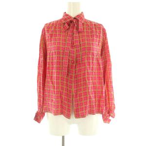 PRET A PORTER シルクブラウス 長袖 リボン チェック ヴィンテージ S ピンク /MY OS