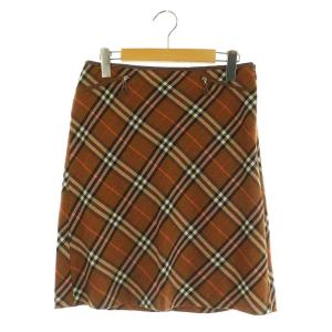 チェック スカート 膝丈 タイト ウール 38 ブラウン /MY OS GY14