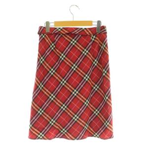 BURBERRY BLUE LABEL チェックスカート ロング ウール ベルト 36 レッド /MY OS GY14