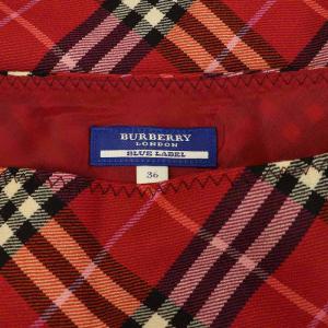 BURBERRY BLUE LABEL チェックスカート ロング ウール ベルト 36 レッド /MY OS GY14