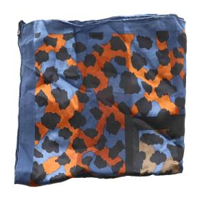 YVES SAINT LAURENT シルクスカーフ レオパード柄 マルチカラー 紺 ネイビー オレンジ /SS OS GY14