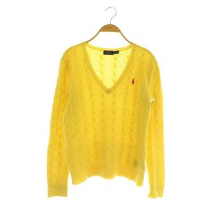 ウールカシミヤ Vネック ケーブルニット セーター 長袖 M イエロー /MY OS GY14