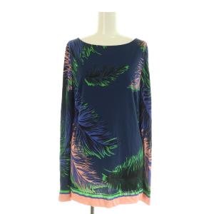 ボタニカル柄 カットソー 長袖 ボートネック リボン イタリア製 I42 ネイビー /MY OS GY14