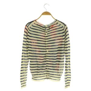 Tao AD2012 ニット セーター 長袖 バックボタン ボーダー 花柄 切替 ブラック アイボリー /MY