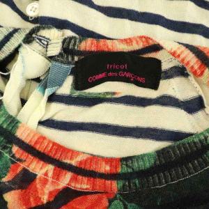 Tao AD2012 ニット セーター 長袖 バックボタン ボーダー 花柄 切替 ブラック アイボリー /MY