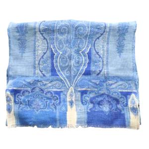 ETRO ストール マフラー 総柄 水色 ライトブルー 白 ホワイト /SS OS GY14