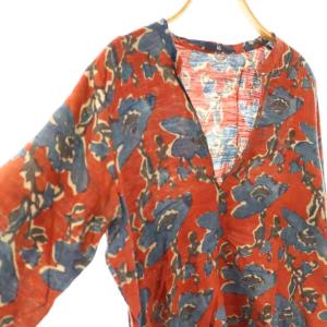 45rpm 7093037 藍カディシルクサテンプリントプルオーバートップス シャツ 長袖 2 ブラウン ネイビー