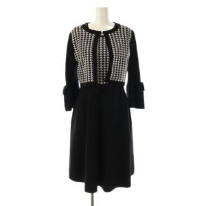 千鳥格子 カーディガン ワンピース アンサンブルニット セットアップ 36 38 ブラック ホワイト /ES