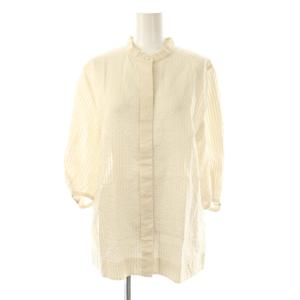 シルクストライプバンドカラーシャツ ブラウス 38 ライトベージュ /ES OS