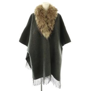 チャイニーズラクーンファー ポンチョコート チャコールグレー ベージュ /ES OS