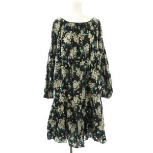 24AW リバティプリントティアードワンピース S ブラック マルチカラー