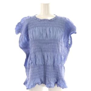 ギャザーコットンブラウス フレンチスリーブ ライトブルー MI34FK551 /HK OS SH