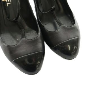 CHANEL パンプス ハイヒール ココマーク Tストラップ エナメル 37.5C 黒 ブラック /SS OS