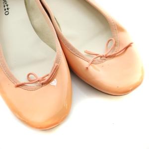Repetto バレエシューズ フラットパンプス リボン エナメル 38 ピンクベージュ /SS OS