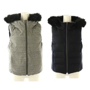 フォックスファーリバーシブルダウンベスト 38 ネイビー ブラック ホワイト /DO OS