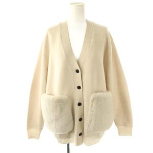 ウールポリエステルミラノリブ ファーポケットニットカーディガン Vネック S ライトベージュ 11-02-24-02206