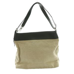 レザー×キャンバス 肩掛けショルダーバッグ オフホワイト 黒 ブラック /SS OS