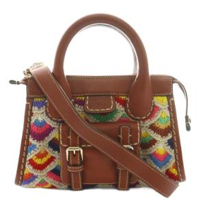 Edith ニット×レザー ハンドバッグ ショルダー 2WAY ブラウン