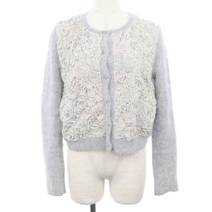 16AW 花柄レース切替シャギーニットカーディガン 36 グレー