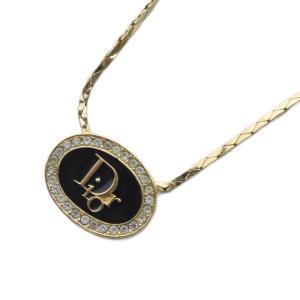 ヴィンテージ ロゴ オーバル ラインストーン ネックレス ペンダント ゴールド色 ブラック /YO23
