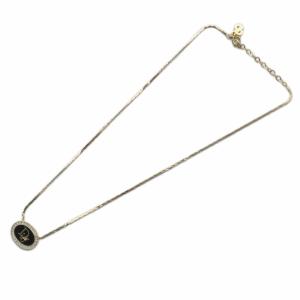 Dior ヴィンテージ ロゴ オーバル ラインストーン ネックレス ペンダント ゴールド色 ブラック /YO23