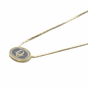 Dior ヴィンテージ ロゴ オーバル ラインストーン ネックレス ペンダント ゴールド色 ブラック /YO23