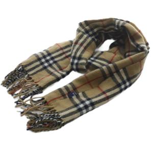 ノバチェック カシミヤ マフラー イングランド製 ストール 茶 ブラウン /SR GY49