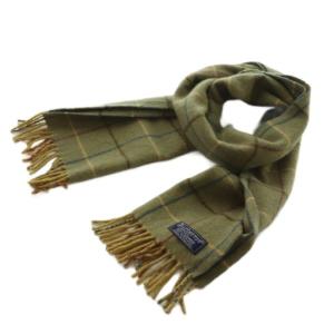 マフラー カシミヤ フリンジ チェック柄 カーキ