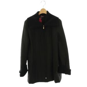 中綿 花柄 キルティングジャケット コート ニット ジップアップ 13 ブラック /HK GY49