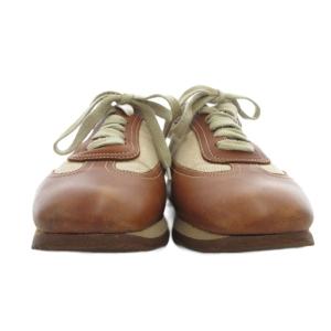 HERMES クイック キャンバス レザー スニーカー シューズ 41 ブラウン ベージュ /UO GY62