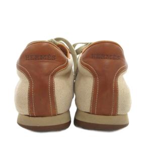 HERMES クイック キャンバス レザー スニーカー シューズ 41 ブラウン ベージュ /UO GY62