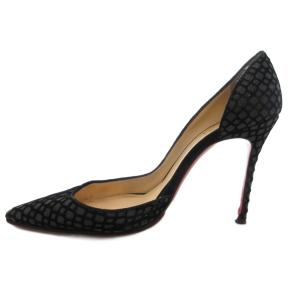 Christian Louboutin ハイヒールパンプス ピンヒール ポインテッドトゥ ベロア ラメ 37 黒 ブラック /GV GY62