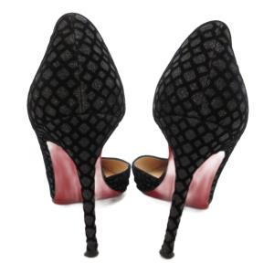 Christian Louboutin ハイヒールパンプス ピンヒール ポインテッドトゥ ベロア ラメ 37 黒 ブラック /GV GY62